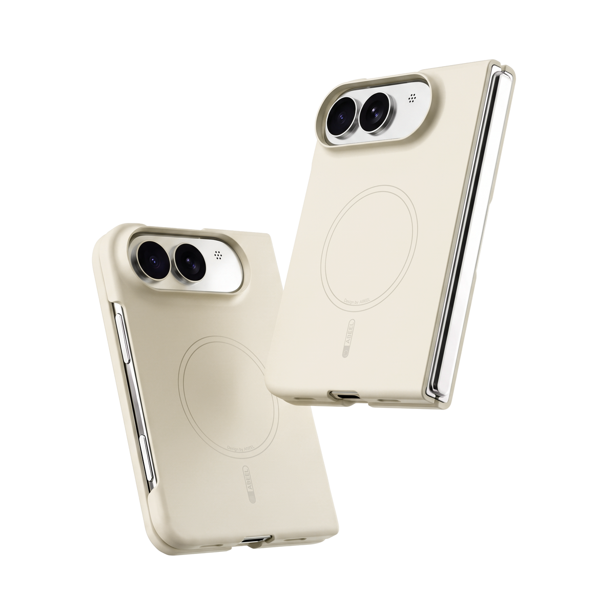 Two Apex M3 iPhone Duo cases in Custard floating on white