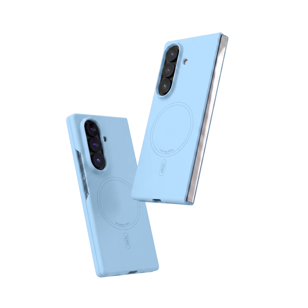Two Light Blue Apex M3 cases for Galaxy Z Fold showing the slim folded profile