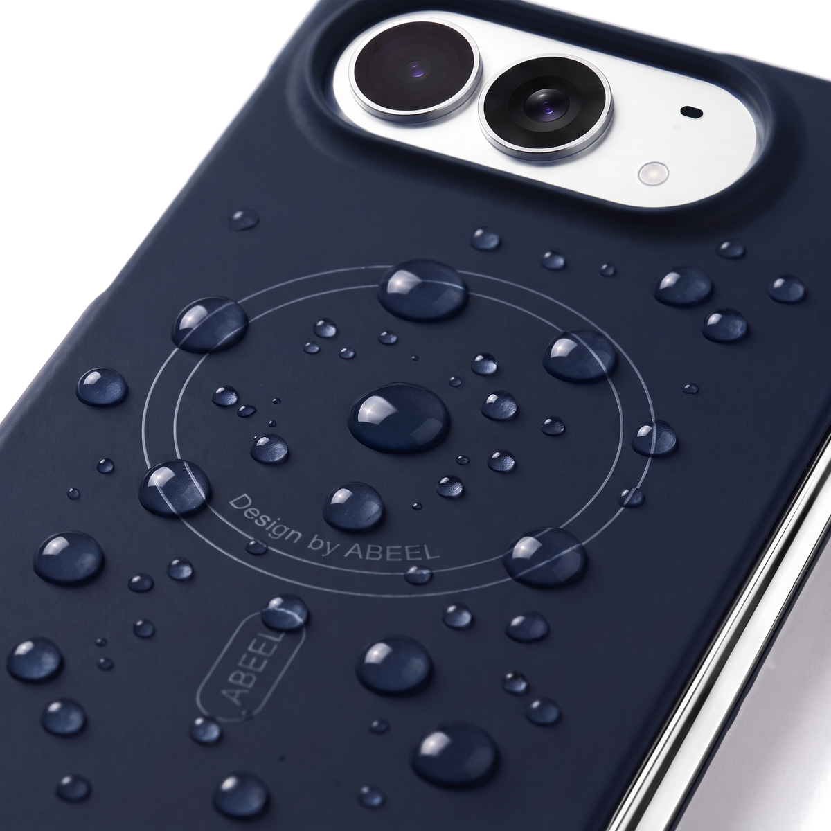 Apex M3 iPhone Duo case in Navy Blue with water droplets beading on the matte surface