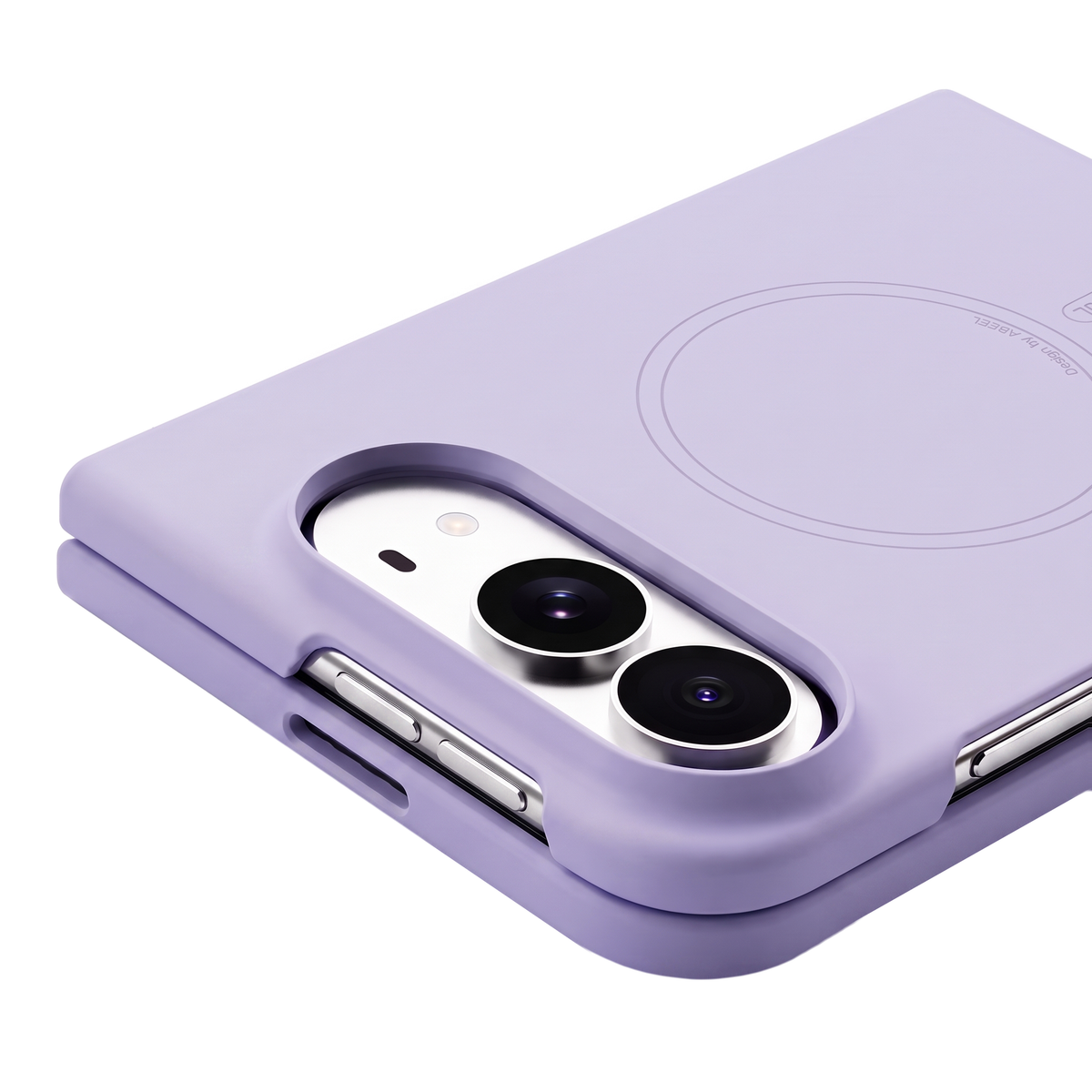 Apex M3 iPhone Duo case in Lavender, close-up of the raised camera surround and side buttons