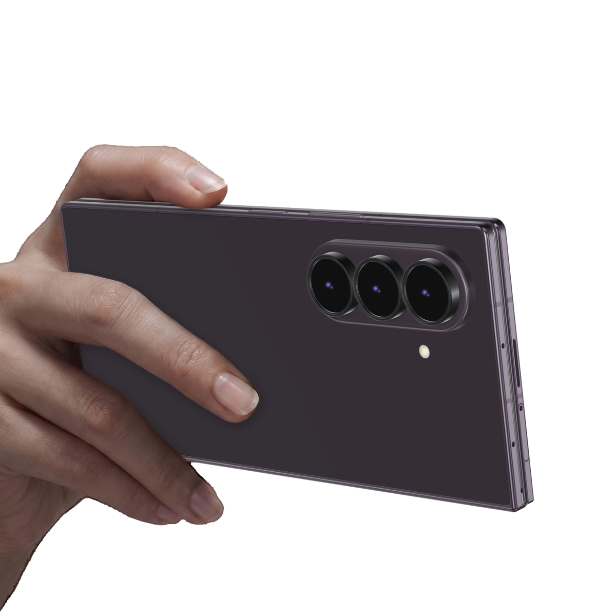 Black aluminium camera lens protector rings fitted on every Galaxy Z Fold 8 Ultra camera lens, with the phone held in hand