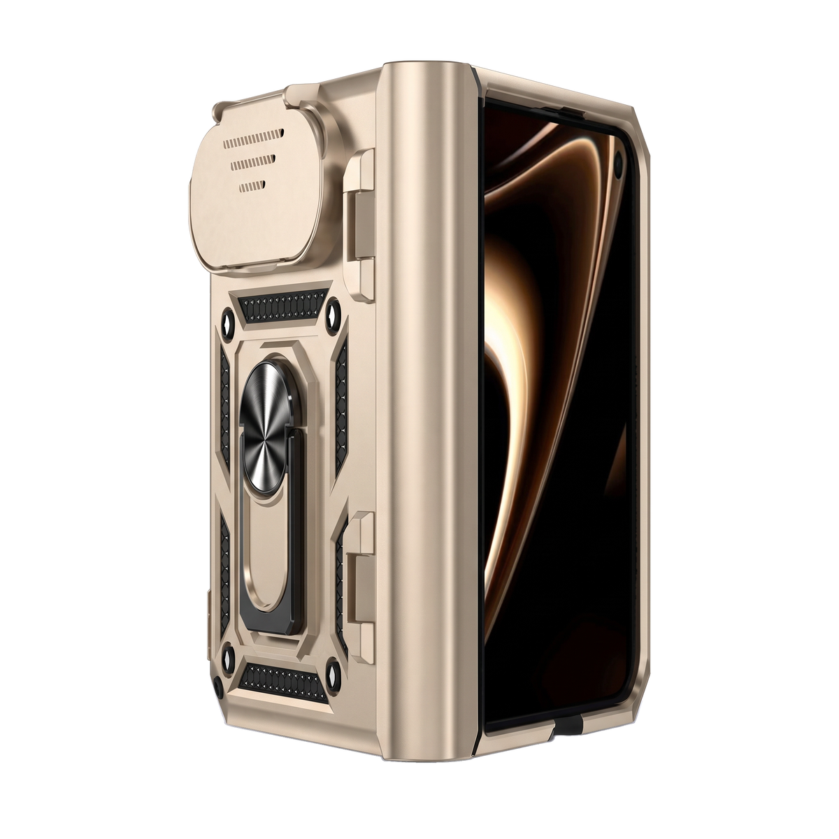 Sentinel H1 iPhone Duo rugged case in Gold - full hinge protection with ring kickstand