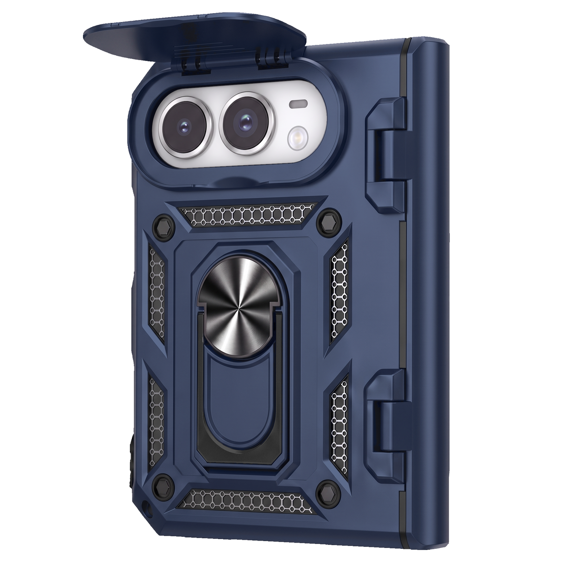 Sentinel H1 iPhone Duo rugged case in Navy Blue - camera cover open