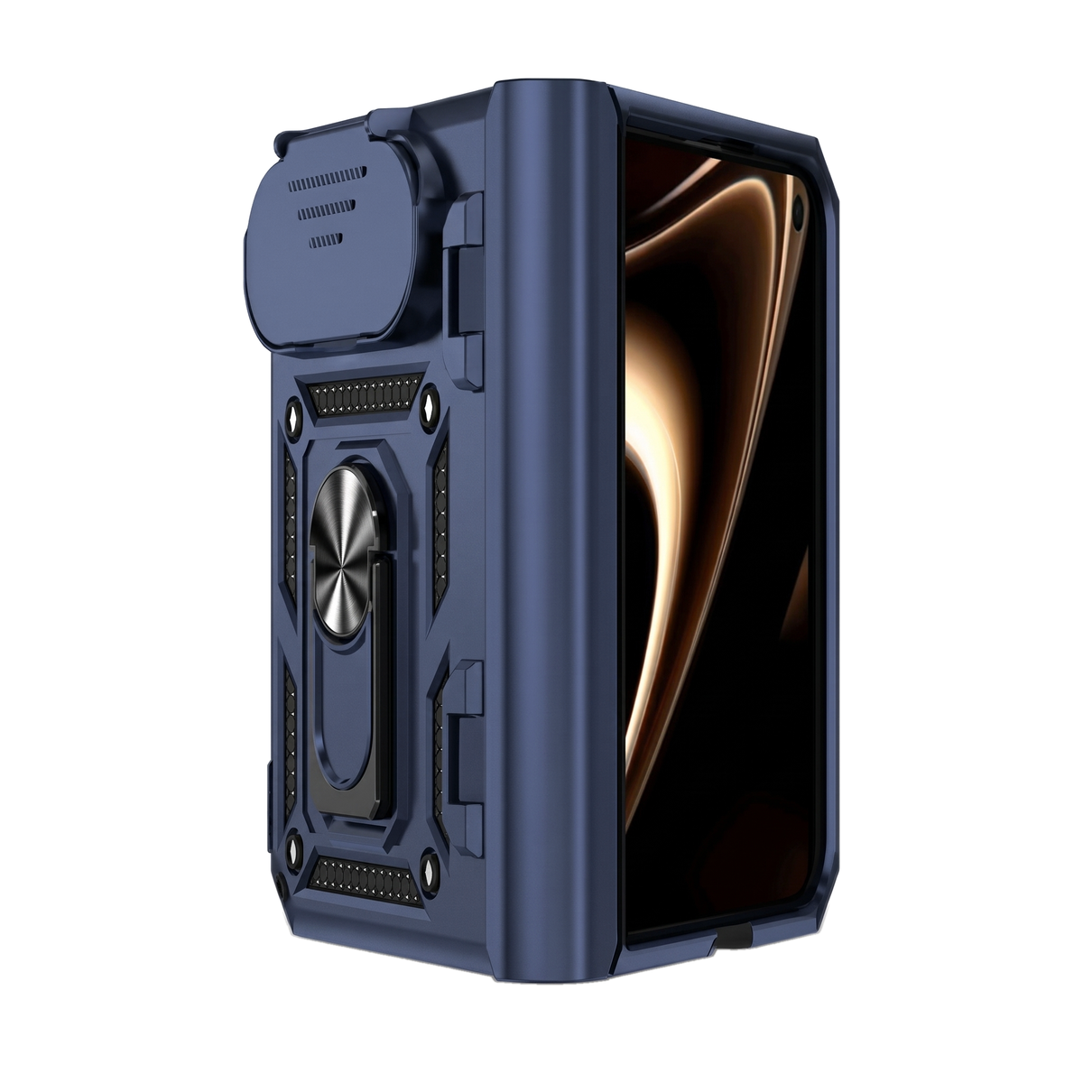 Sentinel H1 iPhone Duo rugged case in Navy Blue - full hinge protection with ring kickstand
