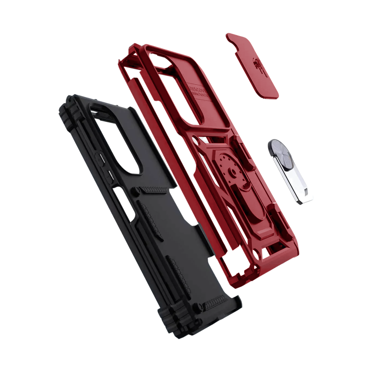 Sentinel H1 Galaxy Z Fold case in Red - exploded view of case parts