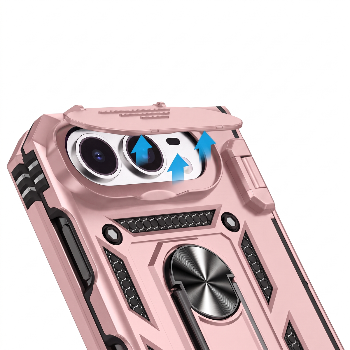 Sentinel H1 iPhone Duo rugged case in Rose Gold - camera cover close-up