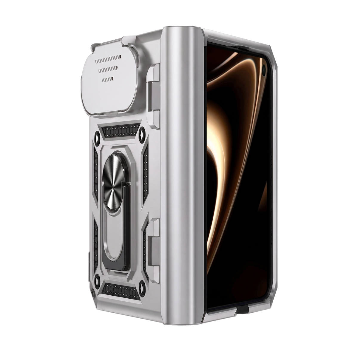 Sentinel H1 iPhone Duo rugged case in Silver - full hinge protection with ring kickstand
