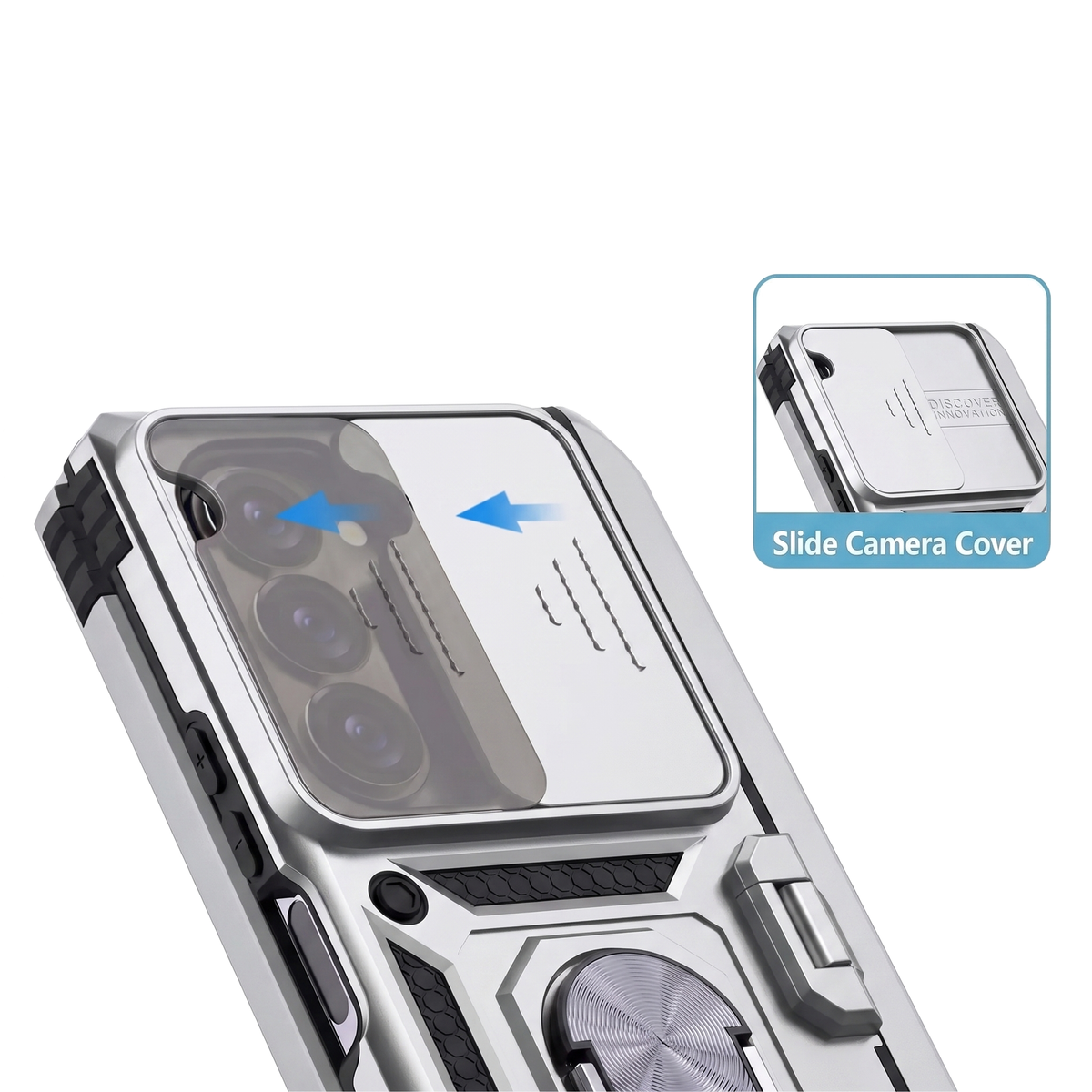 Sentinel H1 Galaxy Z Fold case in Silver - slide camera cover feature