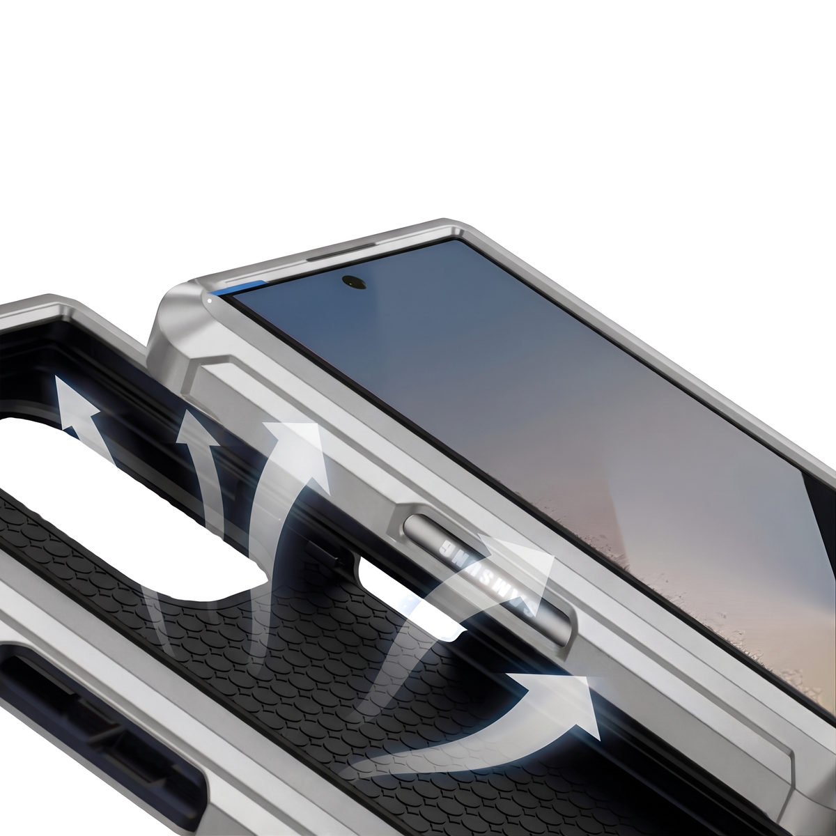 Sentinel H1 Galaxy Z Fold case in Silver - shock-absorbent cushioned shell