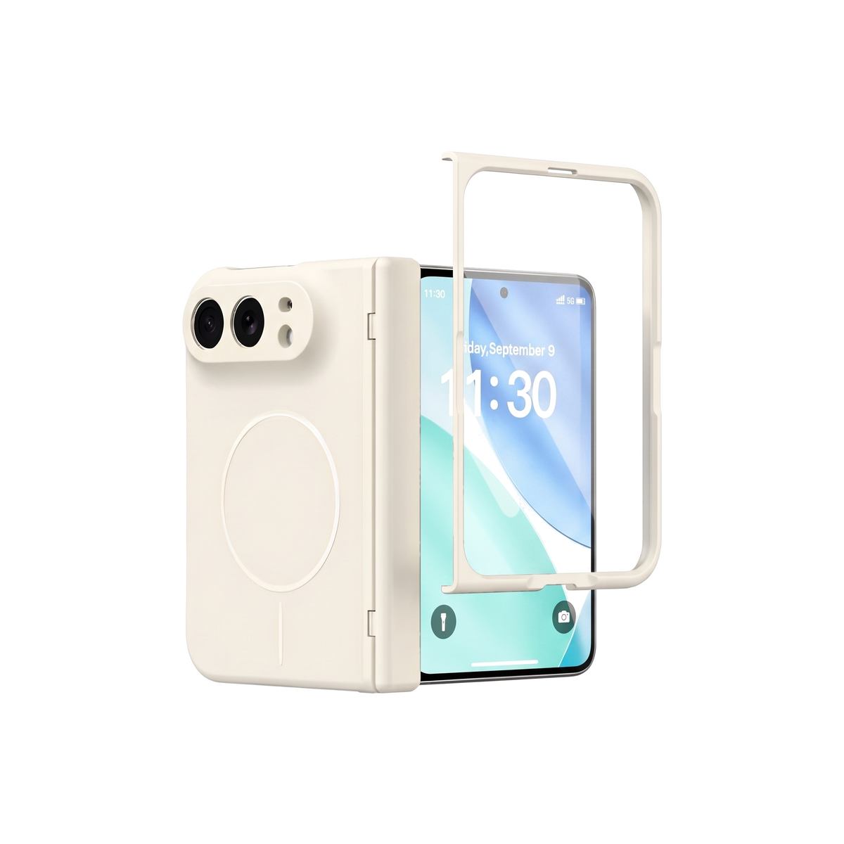 Spineguard P1 iPhone Fold case in White - folded case beside the open case showing the cover screen